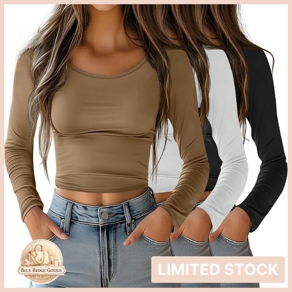 Tops - Long Sleeve Crop Tops Slim Fit Y2K Chic Layering Basic Shirts